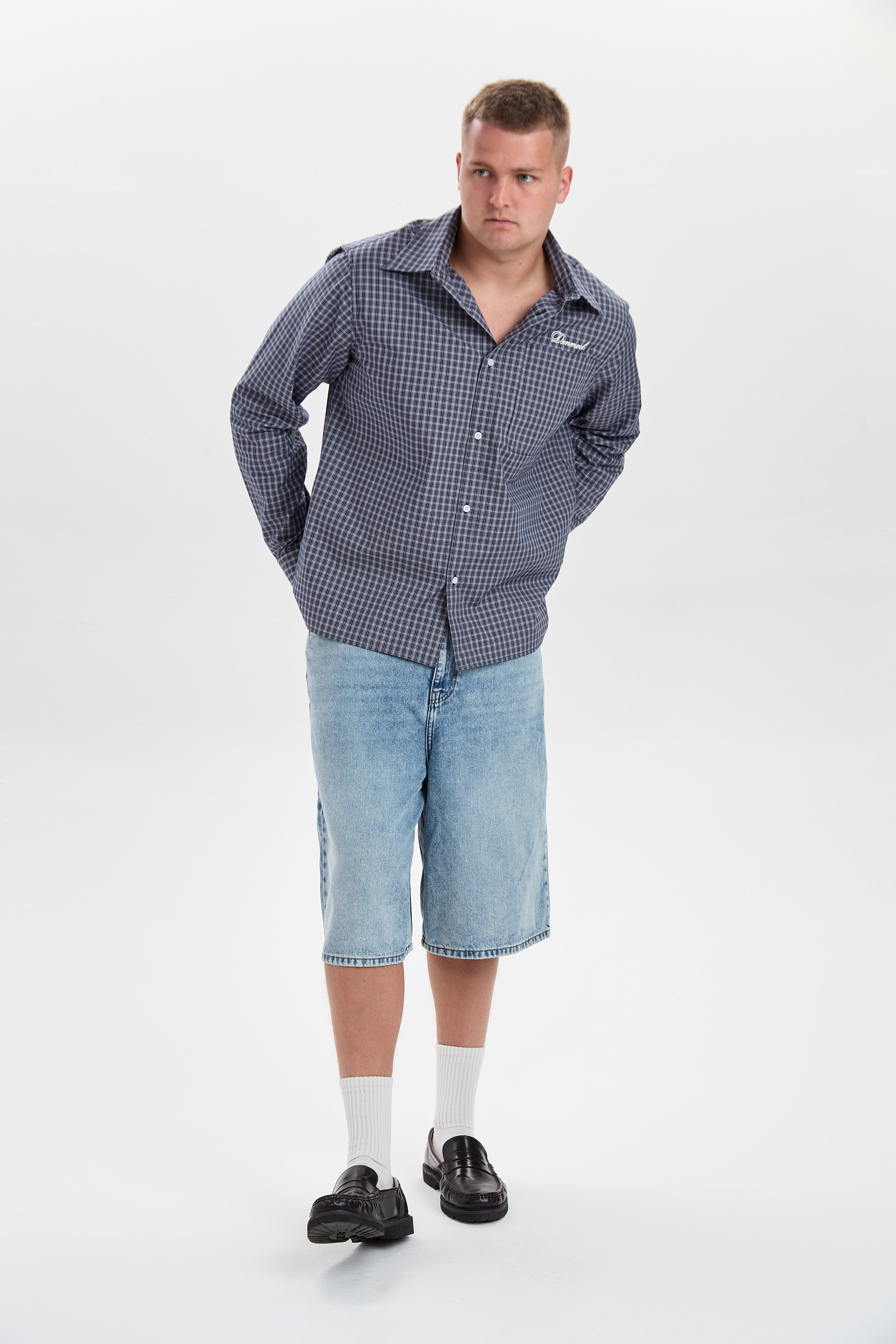 DXHarri Blue Wide Fit Denim Shorts 