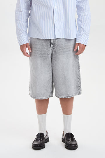 DXHarri Grey Wide Fit Denim Shorts 